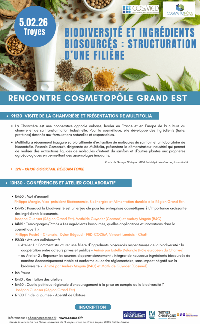 Programme de la journée dédiée aux ingrédients biosourcés en cosmétique